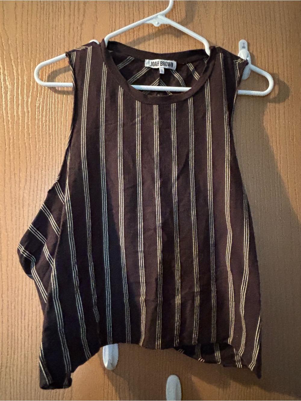 Joah Brown Brown Tank Top with Cream Vertical Stripes
